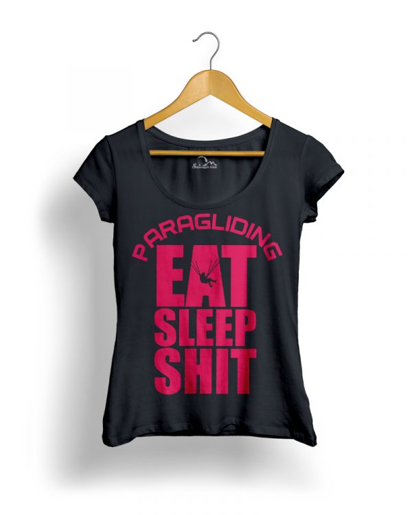 eat sleep shit paragliding siklóernyős női póló fekete neon pink